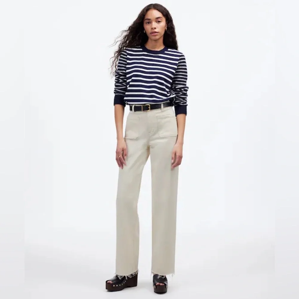 Madewell Emmett Wide Leg Full Length Jeans‎ Patch Pockets Beige Size 30 NWOT